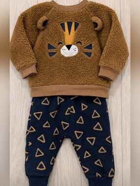 2 For $15  Kids Brown Teddy Lion Sweatshirt & Navy Triangle Joggers Set
